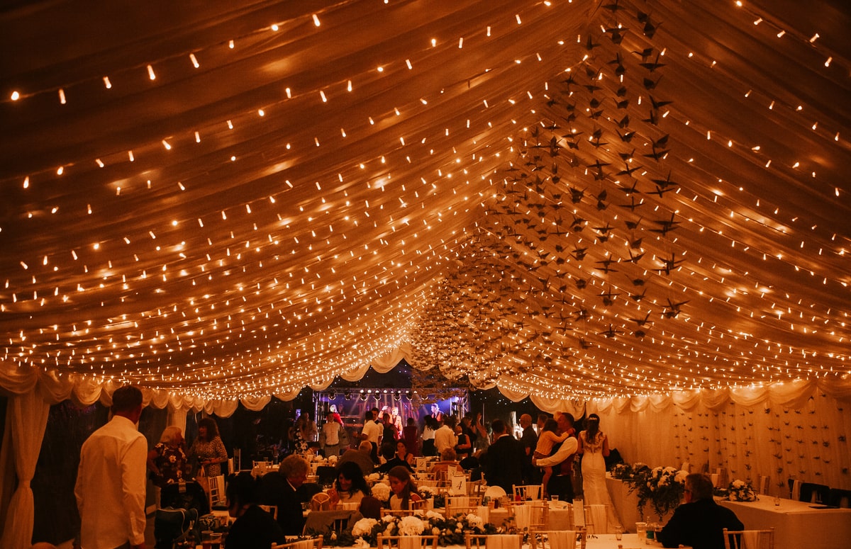 Interior night time shot of a clear span marquee