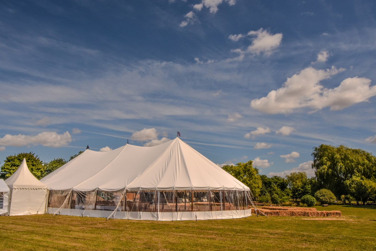 Sail cloth marquee with Chinese hat extension in Essex | County Marquees East Anglia