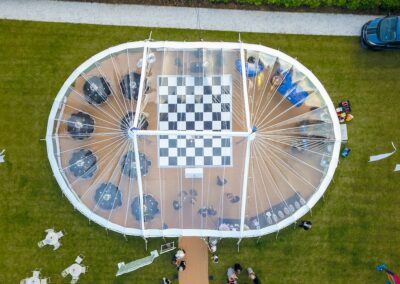 Aerial shot of Transparent party tent | County Marquees East Anglia