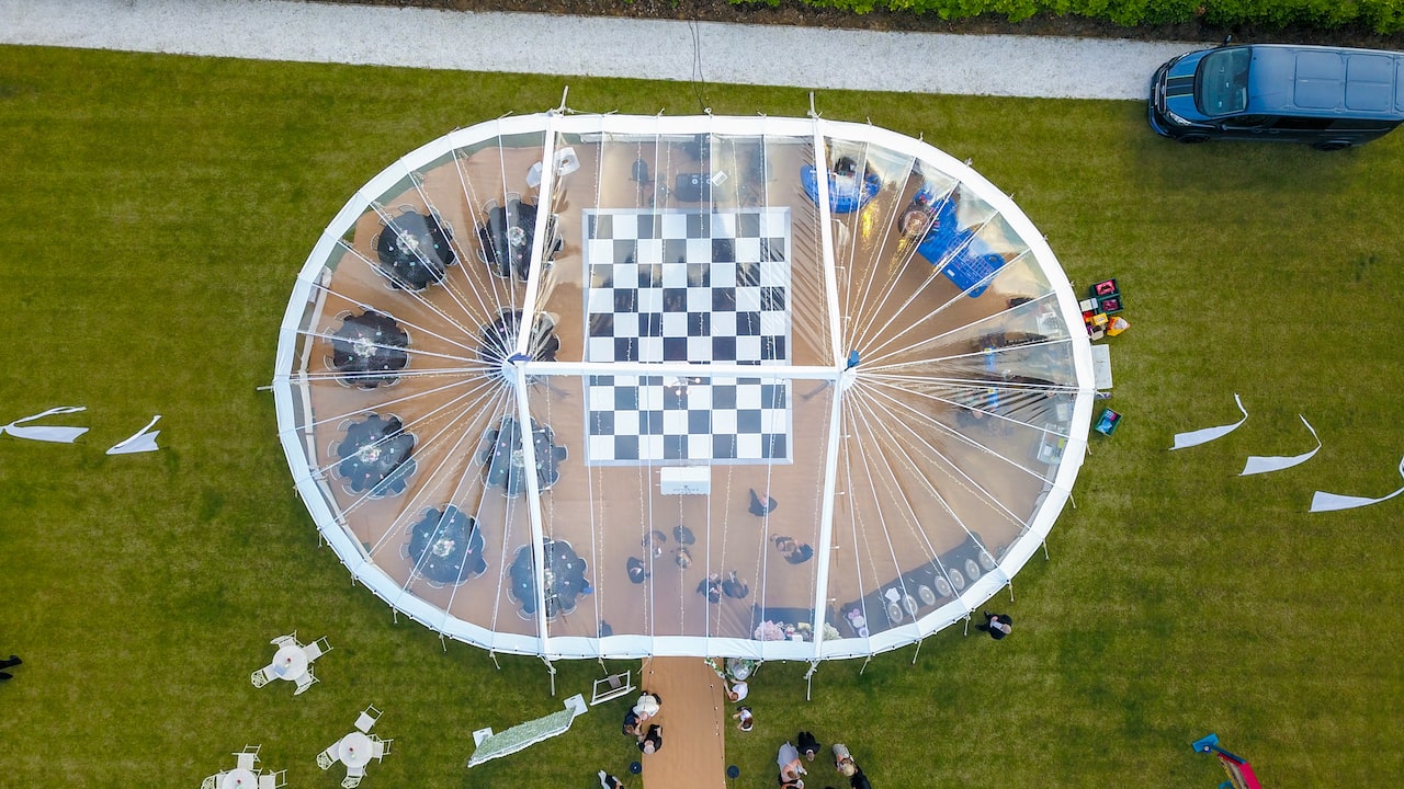 Aerial shot of Transparent party tent | County Marquees East Anglia