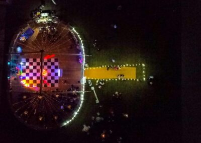 Aerial night time shot of Party marquee by County Marquees East Anglia
