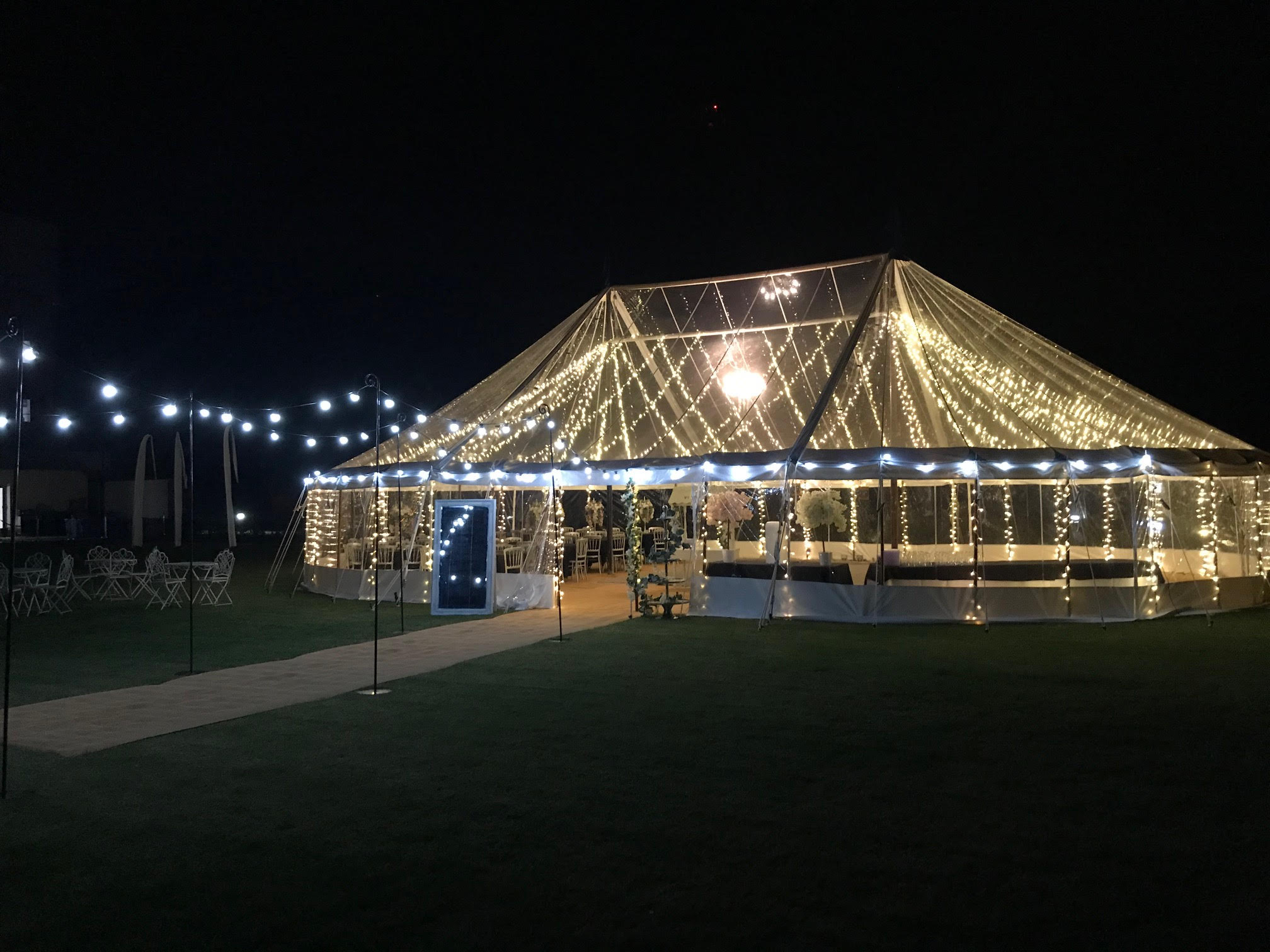 Transparent Marquee with Festoon Lighting | County Marquees East Anglia
