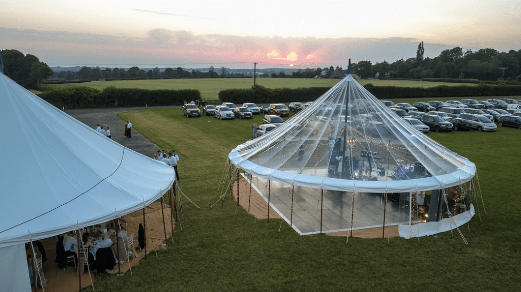 Image of transparent marquee in field from County Marquees East Anglia marquee rental