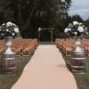 Barrel tables used as decorations for a wedding