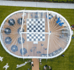 Aerial shot of Transparent party tent | County Marquees East Anglia