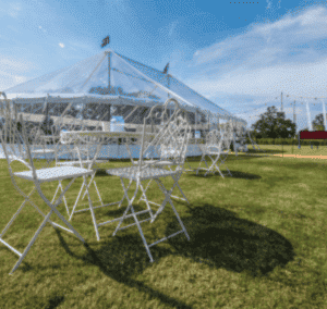 white bisto metal table and four chairs by county marquees