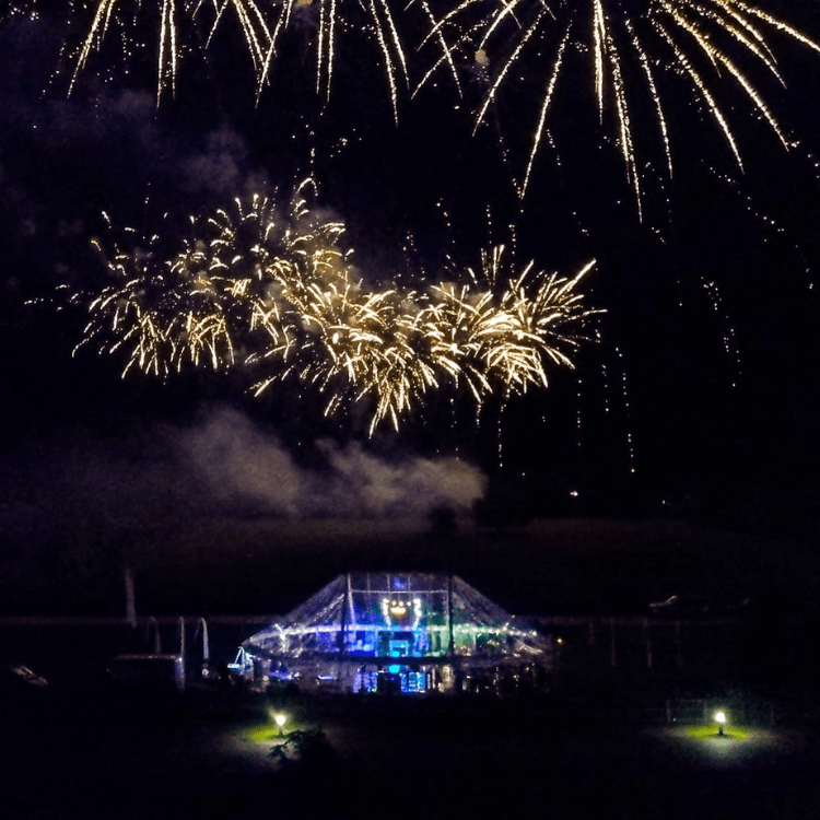 New Years Eve Party Fireworks Near Marquee Tent