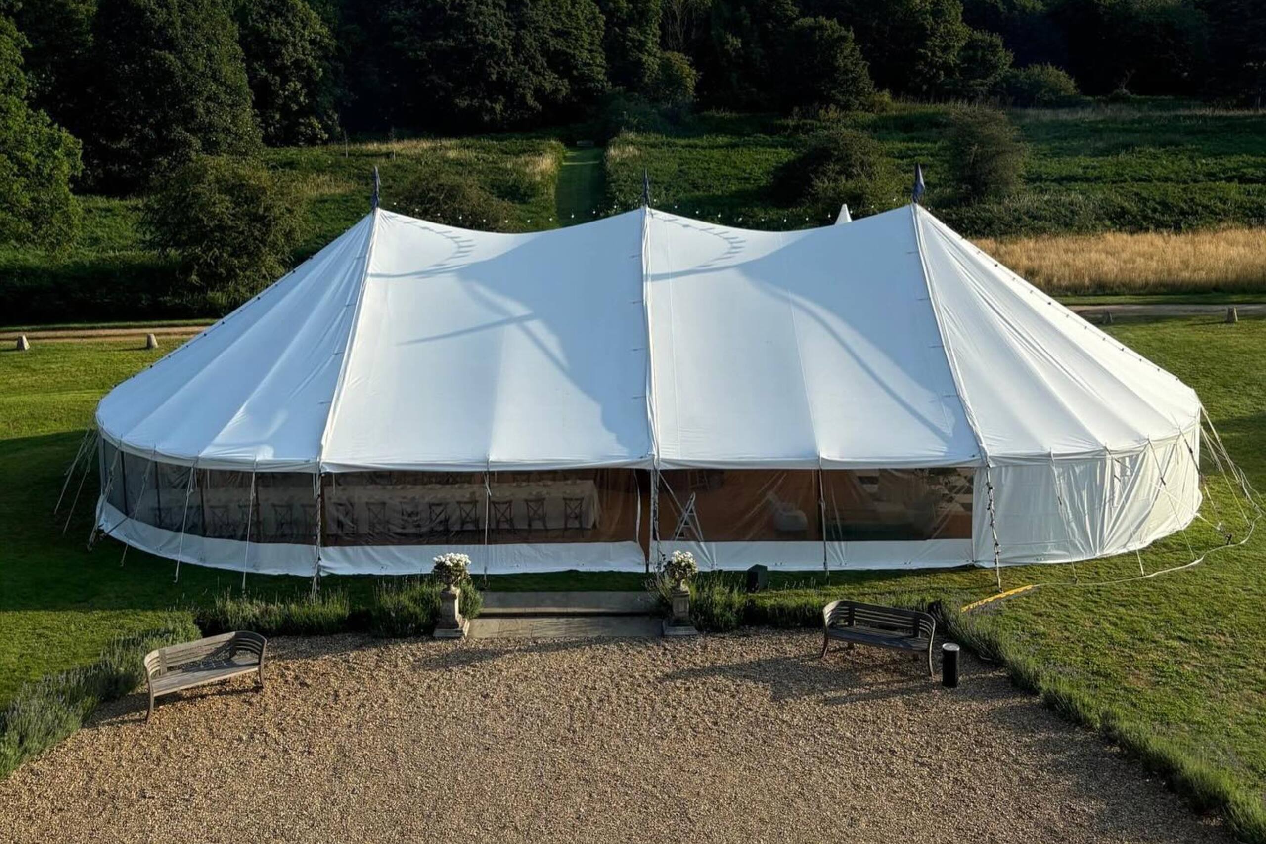 Marquee in a field as a wedding marquee hire in Essex