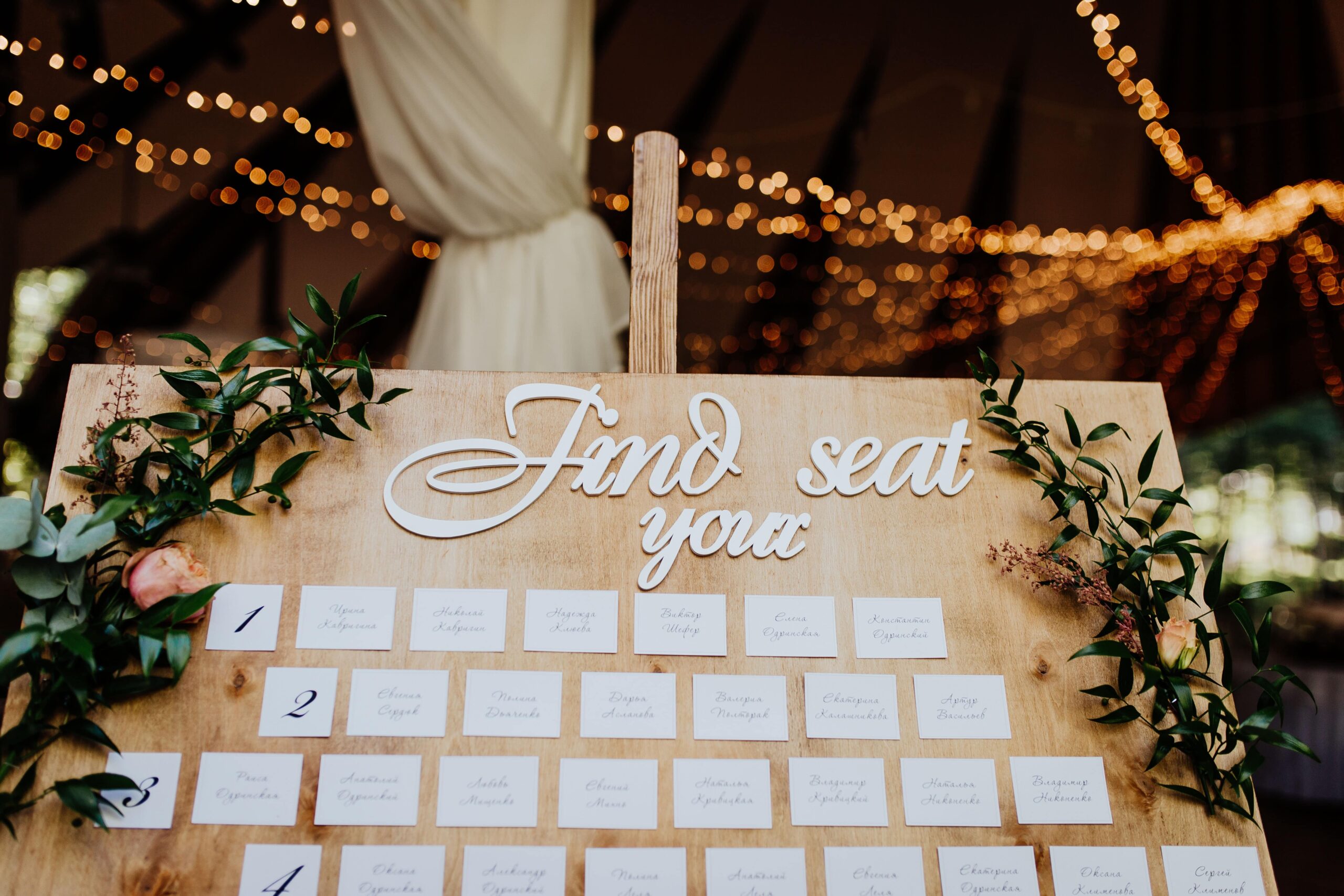 wedding seating plan set up at a marquee