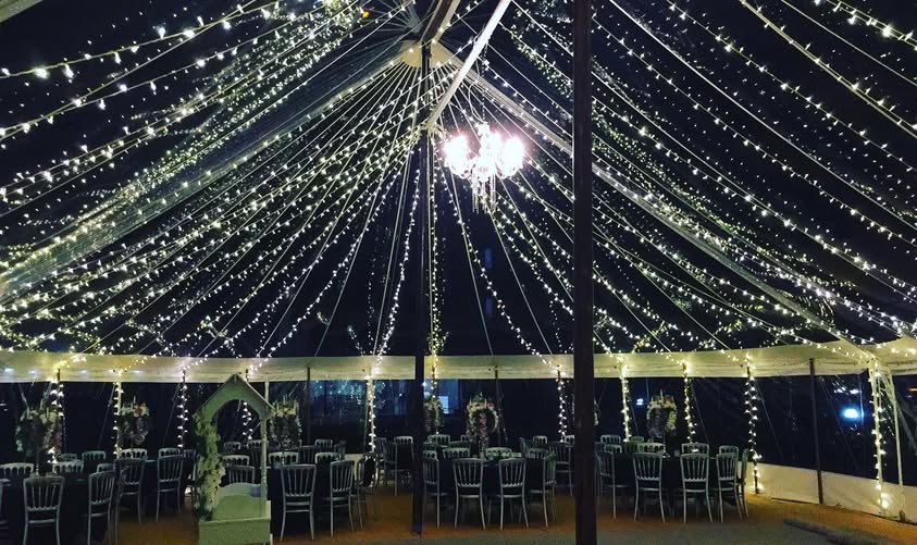 Pagoda marquee with festive seating from Christmas furniture hire for events across Norfolk, Suffolk and Essex.